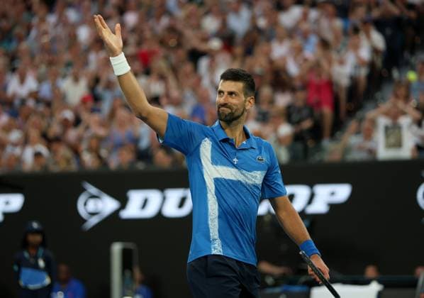 Novak Djokovic of Serbia celebrates Australian Open, Day Eight, Tennis, Melbourne Park, Melbourne, Australia - 19 Jan 2025  Copyright: xEllaxLing Shutterstockx 15105038dq