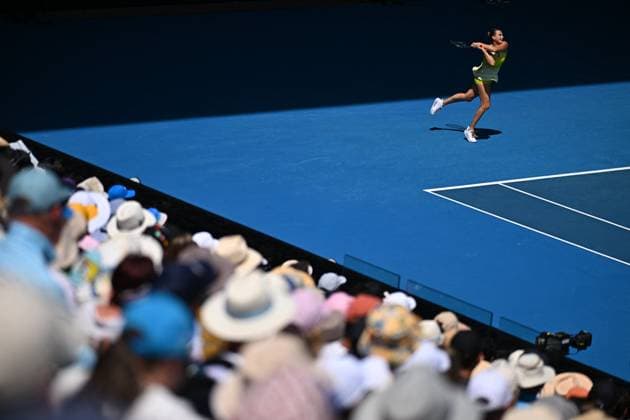 Australian Open - Aryna Sabalenka Wins Fourth Round Aryna Sabalenka (RUS) during her fourth round match at the 2025 Australian Open at Melbourne Park in Melbourne, Australia, on January 19, 2025. Photo by Corinne Dubreuil ABACAPRESS.COM Melbourne Australia  Copyright: xDubreuilxCorinne ABACAx