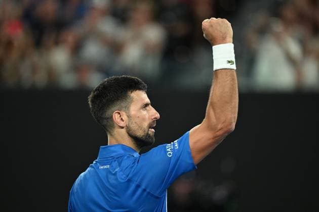 TENNIS AUSTRALIAN OPEN, Novak Djokovic of Serbia reacts during his round four match against Jiri Lehecka of the The Czech Republic during the 2025 Australian Open at Melbourne Park in Melbourne, Sunday, January 19, 2025. ( NO ARCHIVING, EDITORIAL USE ONLY, NO USE IN BOOKS WITHOUT CONSENT MELBOURNE VICTORIA AUSTRALIA  Copyright: xJAMESxROSSx 20250119195278830870