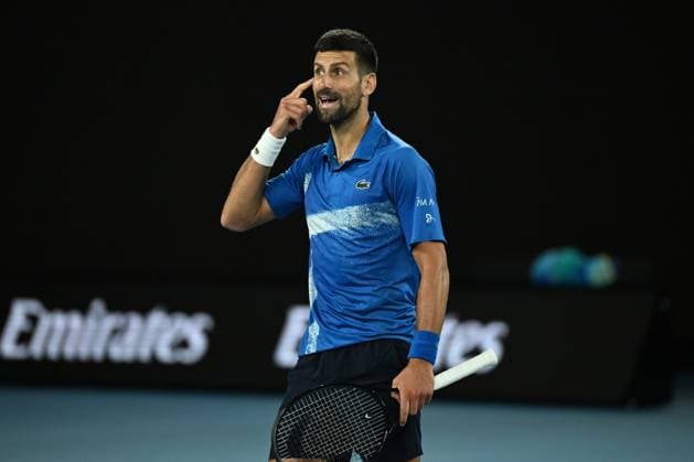TENNIS AUSTRALIAN OPEN, Novak Djokovic of Serbia reacts during his round four match against Jiri Lehecka of the The Czech Republic during the 2025 Australian Open at Melbourne Park in Melbourne, Sunday, January 19, 2025. ( NO ARCHIVING, EDITORIAL USE ONLY, NO USE IN BOOKS WITHOUT CONSENT MELBOURNE VICTORIA AUSTRALIA  Copyright: xJAMESxROSSx 20250119133432226491