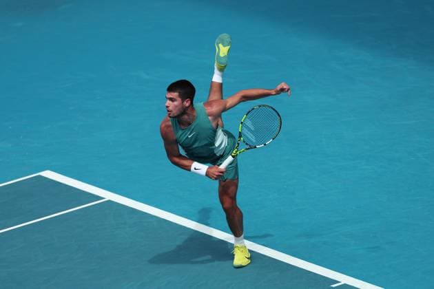 Jour 8 - Open de tennis d Australie à Melbourne CARLOS ALCARAZ (ESP) lors du huitième jour de l Open de tennis d Australie à Melbourne, Australie, le 19 janvier 2025. Nicolas Luttiau Bestimage Day 8 of the Australian Open tennis tournament in Melbourne, Australia, on January 19, 2025. Melbourne Australie  Copyright: x xNicolasxLuttiau Bestimagex xNicolasxLuttiau Bestimagex