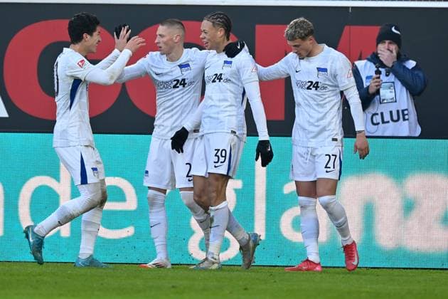 Paderborn, Home Deluxe Arena, 19 01 25, GER, Herren, 2 Bundesliga, Saison 2024 2025, SC Paderborn 07 Hertha BSC Berlin Bild Derry SCHERHANT Hertha BSC jubilates after his goal to 0 1 Only for editorial use DFL regulations prohibit any use of photographs as image sequences and or quasi video NRW Germany