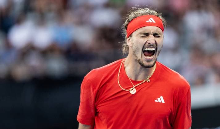(250119) -- MELBOURNE, Jan. 19, 2025 -- Alexander Zverev celebrates after winning the men s singles 4th round match between Alexander Zverev of Germany and Ugo Humbert of France at Australian Open tennis tournament in Melbourne, Australia, Jan. 19, 2025. (Photo by Xinhua) (SP)AUSTRALIA-MELBOURNE-TENNIS-AUSTRALIAN OPEN-DAY 8 HuxJingchen 