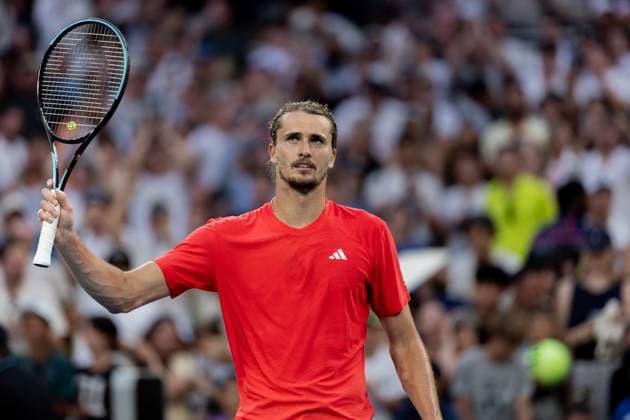 (250119) -- MELBOURNE, Jan. 19, 2025 -- Alexander Zverev celebrates after winning the men s singles 4th round match between Alexander Zverev of Germany and Ugo Humbert of France at Australian Open tennis tournament in Melbourne, Australia, Jan. 19, 2025. (Photo by Xinhua) (SP)AUSTRALIA-MELBOURNE-TENNIS-AUSTRALIAN OPEN-DAY 8 HuxJingchen 