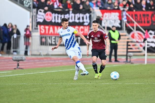 19 01 2025 Soccer season 2024 2025 2 Soccer Bundesliga 18 Matchday 1 FC Nürnberg FCN Club Karlsruher SC KSC Sportfoto Zink xwoxzix DFL regulations prohibit any use of photographs as image sequences and or quasi video only for editorial use Marvin Wanitzek 10, Karlsruher SC KSC Oliver Villadsen 2, 1 FC Nürnberg FCN