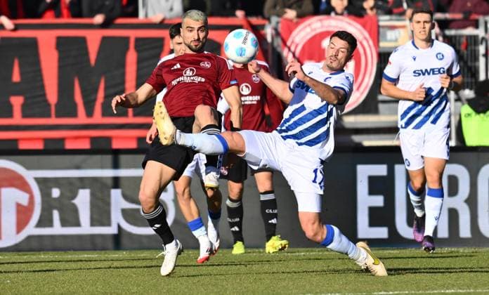19 01 2025 Soccer season 2024 2025 2 Soccer Bundesliga 18 Matchday 1 FC Nürnberg FCN Club Karlsruher SC KSC Sportfoto Zink xwoxzix DFL regulations prohibit any use of photographs as image sequences and or quasi video only for editorial use Mahir Emreli 30, 1 FC Nürnberg FCN Nicolai Rapp 17, Karlsruher SC KSC