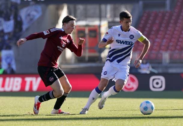 19 01 2025 Soccer season 2024 2025 2 Soccer Bundesliga 18 Matchday 1 FC Nürnberg FCN Club Karlsruher SC KSC Sportfoto Zink DaMa xdaxmax DFL regulations prohibit any use of photographs as image sequences and or quasi video only for editorial use Caspar Jander 20, 1 FC Nürnberg FCN Marvin Wanitzek 10, Karlsruher SC KSC