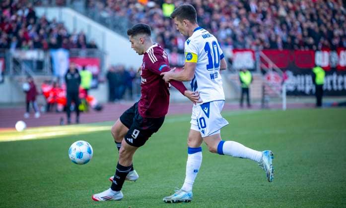 19 01 2025 Soccer season 2024 2025 2 Soccer Bundesliga 18 Matchday 1 FC Nürnberg FCN Club Karlsruher SC KSC Sportfoto Zink xwoxzix DFL regulations prohibit any use of photographs as image sequences and or quasi video only for editorial use Stefanos Tzimas 9, 1 FC Nürnberg FCN Marvin Wanitzek 10, Karlsruher SC KSC