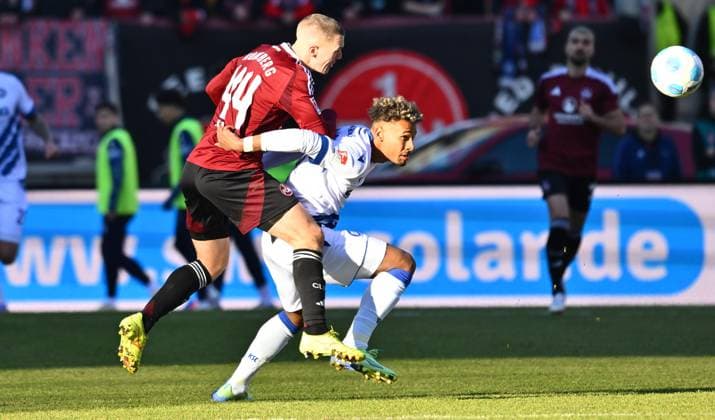 19 01 2025 Soccer season 2024 2025 2 Soccer Bundesliga 18 Matchday 1 FC Nürnberg FCN Club Karlsruher SC KSC Sportfoto Zink xwoxzix DFL regulations prohibit any use of photographs as image sequences and or quasi video only for editorial use Ondrej Karafiat 44, 1 FC Nürnberg FCN Bambase Conte 31, Karlsruher SC KSC