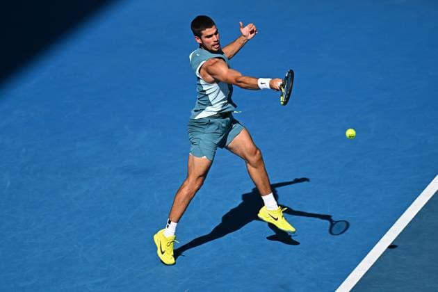 Australian Open - Carlos Alcaraz Wins Fourth Round Carlos Alcaraz (ESP) during his fourth round match at the 2025 Australian Open at Melbourne Park in Melbourne, AUSTRALIA, on January 19, 2025. Photo by Corinne Dubreuil ABACAPRESS.COM MELBOURNE  Copyright: xDubreuilxCorinne ABACAx