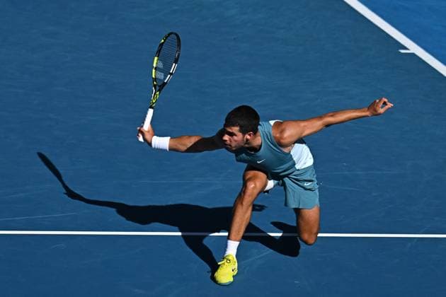 Australian Open - Carlos Alcaraz Wins Fourth Round Carlos Alcaraz (ESP) during his fourth round match at the 2025 Australian Open at Melbourne Park in Melbourne, AUSTRALIA, on January 19, 2025. Photo by Corinne Dubreuil ABACAPRESS.COM MELBOURNE  Copyright: xDubreuilxCorinne ABACAx