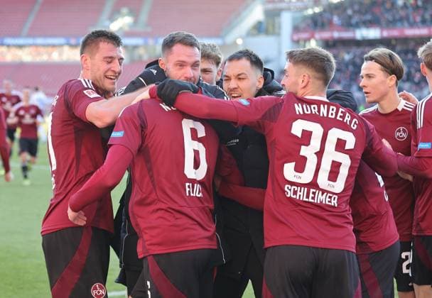 19 01 2025 Soccer season 2024 2025 2 Soccer Bundesliga 18 Matchday 1 FC Nürnberg FCN Club Karlsruher SC KSC Sportfoto Zink DaMa xdaxmax DFL regulations prohibit any use of photographs as image sequences and or quasi video only for editorial use Jubel Freude Torjubel nach Tor zum 2 1 Florian Flick 6, 1 FC Nürnberg FCN und Mannschaft Team jubelt freut sich Torschütze Florian Flick 6, 1 FC Nürnberg FCN