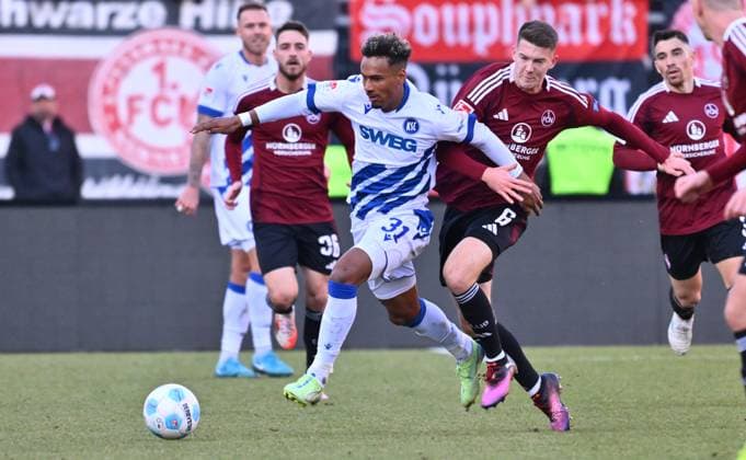 19 01 2025 Soccer season 2024 2025 2 Soccer Bundesliga 18 Matchday 1 FC Nürnberg FCN Club Karlsruher SC KSC Sportfoto Zink xwoxzix DFL regulations prohibit any use of photographs as image sequences and or quasi video only for editorial use Bambase Conte 31, Karlsruher SC KSC Florian Flick 6, 1 FC Nürnberg FCN