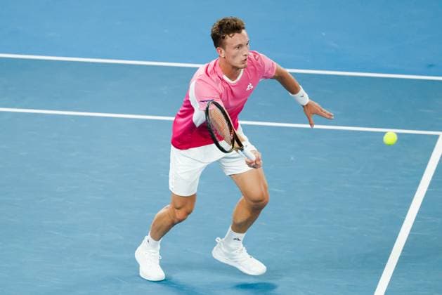January 19, 2025: MELBOURNE, AUSTRALIA - JANUARY 19: Jiri Lehecka of Czech Republic hits a forehand to Novak Djokovic of Serbia on day eight of the 2025 Australian Open at Melbourne Park on January 19, 2025 in Melbourne, Australia. - ZUMAp121 20250119_zsp_p121_147 Copyright: xChrisxPutnamx