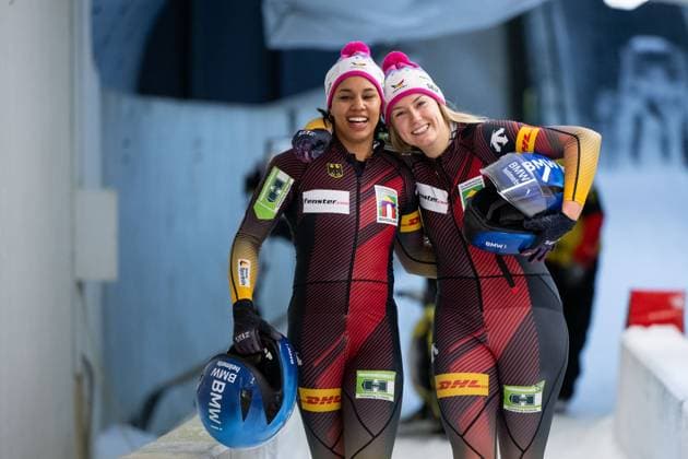 Laura Nolte, Deborah Levi (Deutschland) jubeln im Ziel ueber den Sieg, AUT, IBSF Bob Weltcup Innsbruck - Igls, Rennen Zweierbob Frauen, Saison 2024 2025, 19.01.2025 AUT, IBSF Bob Weltcup Innsbruck - Igls, Rennen Zweierbob Frauen, Saison 2024 2025, 19.01.2025 Innsbruck *** Laura Nolte, Deborah Levi Germany celebrate victory at the finish, AUT, IBSF Bobsleigh World Cup Innsbruck Igls, two-man bobsleigh womens race, 2024 2025 season, 19 01 2025 AUT, IBSF Bobsleigh World Cup Innsbruck Igls, two-man bobsleigh womens race, 2024 2025 season, 19 01 2025 Innsbruck Copyright: xEibner-Pressefoto Memmlerx EP_MMR