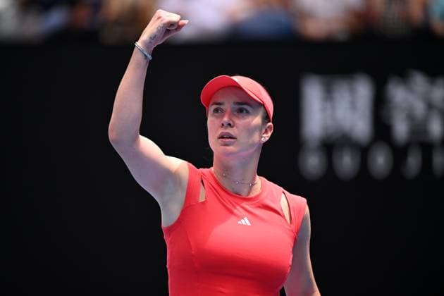 TENNIS AUSTRALIAN OPEN, Elina Svitolina of Ukraine celebrates during her round 4 match against Veronika Kudermetova of Russia during the 2025 Australian Open at Melbourne Park in Melbourne, Monday, January 20, 2025. ( NO ARCHIVING, EDITORIAL USE ONLY, NO USE IN BOOKS WITHOUT CONSENT MELBOURNE VICTORIA AUSTRALIA  Copyright: xJAMESxROSSx 20250120195179744641