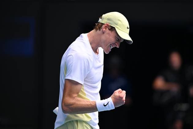 TENNIS AUSTRALIAN OPEN, Jannik Sinner of Italy reacts during his round 4 match against Holger Rune of Denmark during the 2025 Australian Open at Melbourne Park in Melbourne, Monday, January 20, 2025. ( NO ARCHIVING, EDITORIAL USE ONLY, NO USE IN BOOKS WITHOUT CONSENT MELBOURNE VICTORIA AUSTRALIA  Copyright: xJAMESxROSSx 20250120156508452055