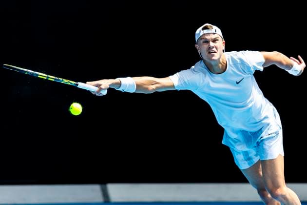 MELBOURNE, VIC - JANUARY 20: Holger Rune of Denmark in action during Round 4 of the 2025 Australian Open on January 20 2025, at Melbourne Park in Melbourne, Australia. (Photo by Jason Heidrich Icon Sportswire) TENNIS: JAN 20 Australian Open EDITORIAL USE ONLY Icon250120103