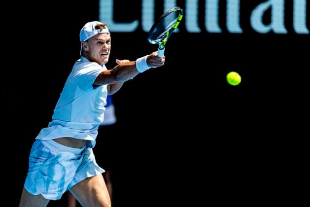 MELBOURNE, VIC - JANUARY 20: Holger Rune of Denmark in action during Round 4 of the 2025 Australian Open on January 20 2025, at Melbourne Park in Melbourne, Australia. (Photo by Jason Heidrich Icon Sportswire) TENNIS: JAN 20 Australian Open EDITORIAL USE ONLY Icon250120108