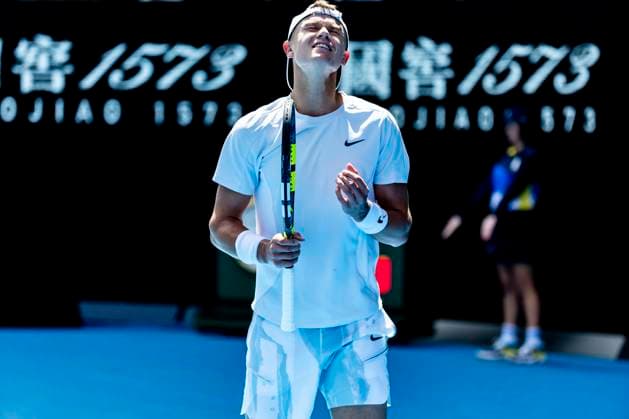 MELBOURNE, VIC - JANUARY 20: Holger Rune of Denmark shows his frustration during Round 4 of the 2025 Australian Open on January 20 2025, at Melbourne Park in Melbourne, Australia. (Photo by Jason Heidrich Icon Sportswire) TENNIS: JAN 20 Australian Open EDITORIAL USE ONLY Icon250120114