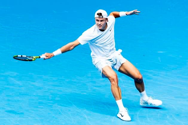 MELBOURNE, VIC - JANUARY 20: Holger Rune of Denmark in action during Round 4 of the 2025 Australian Open on January 20 2025, at Melbourne Park in Melbourne, Australia. (Photo by Jason Heidrich Icon Sportswire) TENNIS: JAN 20 Australian Open EDITORIAL USE ONLY Icon250120122