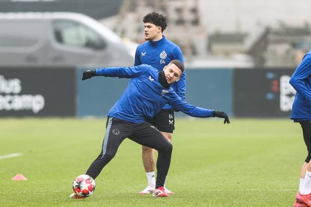 Club s Christos Tzolis pictured during a training session of Belgian Club Brugge KV, Monday 20 January 2025 in Brugge. Tomorrow, they will play against Italian club Juventus, on the seventh day (out of 8) of the UEFA Champions League league phase. BRUNOxFAHY  x110772475x