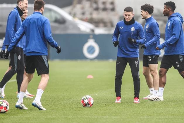 Club s Christos Tzolis pictured during a training session of Belgian Club Brugge KV, Monday 20 January 2025 in Brugge. Tomorrow, they will play against Italian club Juventus, on the seventh day (out of 8) of the UEFA Champions League league phase. BRUNOxFAHY  x110772574x