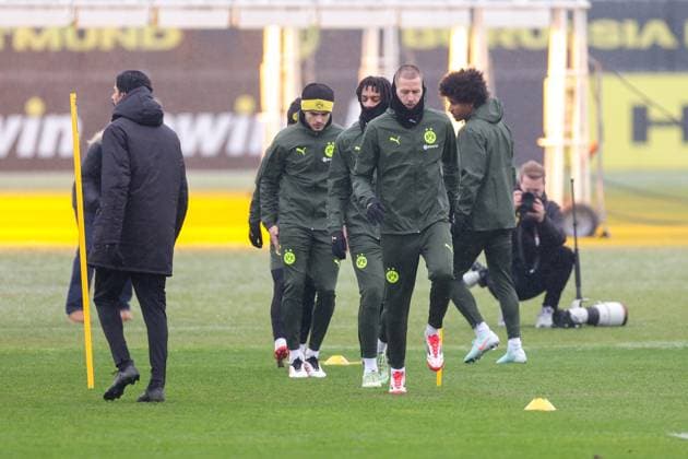 20 01 2025, Final training Borussia Dortmund, UEFA Champions League, f l Kjell Arik Wätjen Borussia Dortmund , Filipo Mane Borussia Dortmund , Waldemar Anton Borussia Dortmund , Karim Adeyemi Borussia Dortmund , Dortmund BVB training ground NRW Germany xRHR PHOTO DEx Copyright: DennisxEwert RHR-FOTOx RHR-FOTO DE
