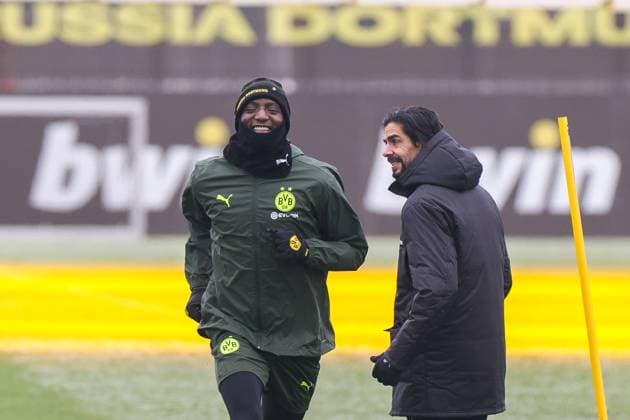 20 01 2025, Final training Borussia Dortmund, UEFA Champions League, Serhou Guirassy Borussia Dortmund laughs, Dortmund BVB training ground NRW Germany xRHR PHOTO DEx Copyright: DennisxEwert RHR-FOTOx RHR-FOTO DE