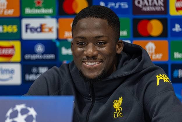 Football - UEFA Champions League - League Phase - Liverpool FC v LOSC Lille - MD-1 LIVERPOOL, ENGLAND - Monday, January 20, 2025: Liverpool s Ibrahima KonatÃ during a press conference, PK, Pressekonferenz at Anfield ahead of the UEFA Champions League game between Liverpool FC and LOSC Lille. (Photo by David Rawcliffe Propaganda) LIVERPOOL Anfield MERSEYSIDE ENGLAND  Copyright: xDavidxRawcliffex P2025-01-20-Liverpool_Lille_MD-1-67
