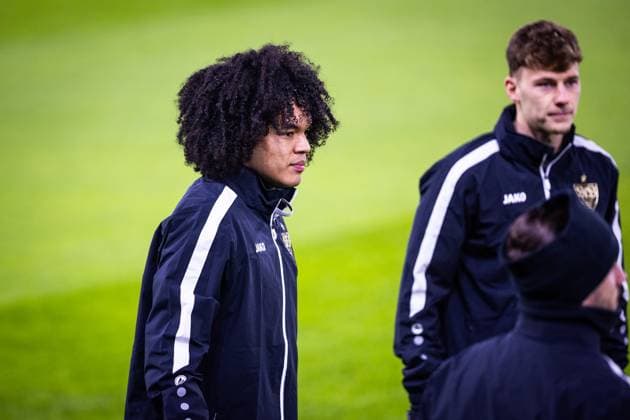 SLOVAN BRATISLAVA - STUTTGART TEAM PRACTICE Anrie Chase during team practice ahead of UEFA Champions League, league phase football match between SK Slovan Bratislava and VfB Stuttgart. Bratislava, Slovakia, January 20, 2025. PUBLICATION NOT IN SLOVAKIA Copyright: xx 080A2248