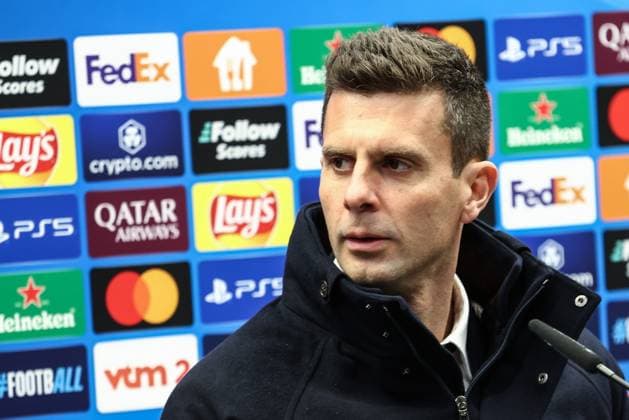 Juventus? head coach Thiago Motta pictured during a press conference, PK, Pressekonferenz of Italian club Juventus, Monday 20 January 2025 in Brugge. Tomorrow, they will play against Belgian Club Brugge KV, on the seventh day (out of 8) of the UEFA Champions League league phase. BRUNOxFAHY  x110795119x