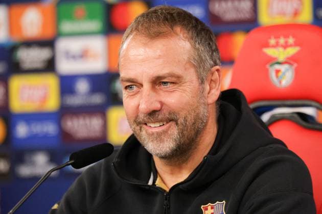 Portugal, Estadio do SL Benfica Lisbon 20. January 2025 Uefa Champions League phase 2024 25 Matchday 7, Pressekonferenz , Training S.L.Benfica - FC Barcelona, Barca v.l. Trainer Hansi Flick (FC Barcelona) bei der Pressekonferenz Copyright: HMBxMedia FernandoxSoares