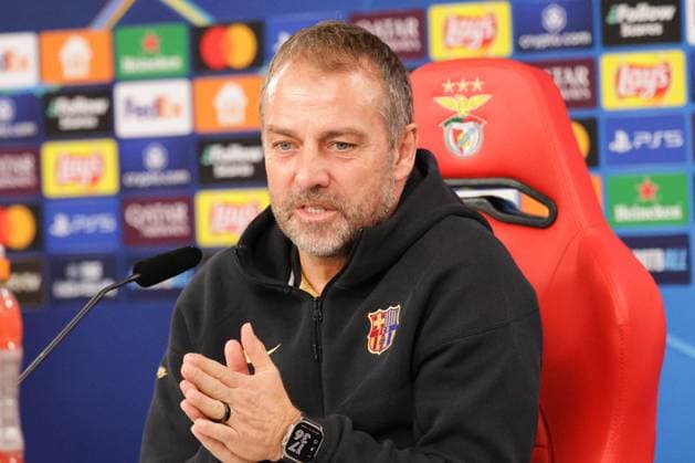 Portugal, Estadio do SL Benfica Lisbon 20. January 2025 Uefa Champions League phase 2024 25 Matchday 7, Pressekonferenz , Training S.L.Benfica - FC Barcelona, Barca v.l. Trainer Hansi Flick (FC Barcelona) bei der Pressekonferenz Copyright: HMBxMedia FernandoxSoares