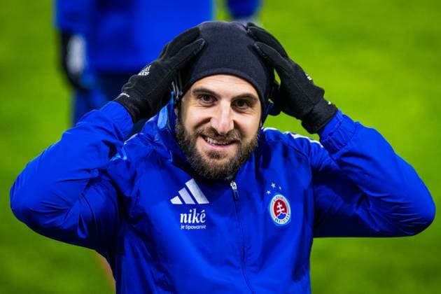 SLOVAN BRATISLAVA - STUTTGART TEAM PRACTICE Player of Slovan Tigran Barseghyan during team practice ahead of UEFA Champions League, league phase football match between SK Slovan Bratislava and VfB Stuttgart. Bratislava, Slovakia, January 20, 2025. PUBLICATION NOT IN SLOVAKIA Copyright: xx 080A3171