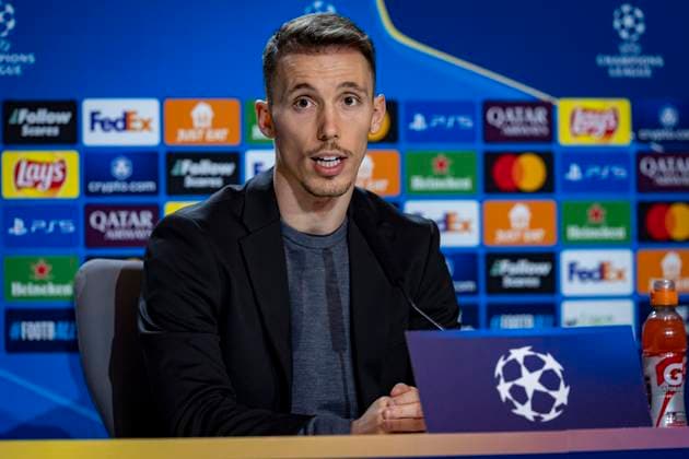 Champions League 2024 25 League Phase MD7: Bayer 04 Leverkusen Training and press conference, PK, Pressekonferenz Alejandro Grimaldo of Bayer 04 Leverkusen seen during the UEFA Champions League 2024 25 League Phase MD7 training and press conference at Estadio Riyadh Air Metropolitano on January 20, 2025 in Madrid, Spain. Madrid Estadio Riyadh Air Metropolitano Madrid Spain Copyright: xAlbertoxGardinx AGardin_20250120_Football_Champions_Bayern_Leverkusen_PC_0090