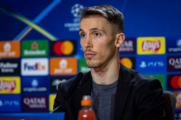 Champions League 2024 25 League Phase MD7: Bayer 04 Leverkusen Training and press conference, PK, Pressekonferenz Alejandro Grimaldo of Bayer 04 Leverkusen seen during the UEFA Champions League 2024 25 League Phase MD7 training and press conference at Estadio Riyadh Air Metropolitano on January 20, 2025 in Madrid, Spain. Madrid Estadio Riyadh Air Metropolitano Madrid Spain Copyright: xAlbertoxGardinx AGardin_20250120_Football_Champions_Bayern_Leverkusen_PC_0098