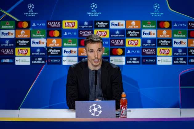 Champions League 2024 25 League Phase MD7: Bayer 04 Leverkusen Training and press conference, PK, Pressekonferenz Alejandro Grimaldo of Bayer 04 Leverkusen seen during the UEFA Champions League 2024 25 League Phase MD7 training and press conference at Estadio Riyadh Air Metropolitano on January 20, 2025 in Madrid, Spain. Madrid Estadio Riyadh Air Metropolitano Madrid Spain Copyright: xAlbertoxGardinx AGardin_20250120_Football_Champions_Bayern_Leverkusen_PC_0102