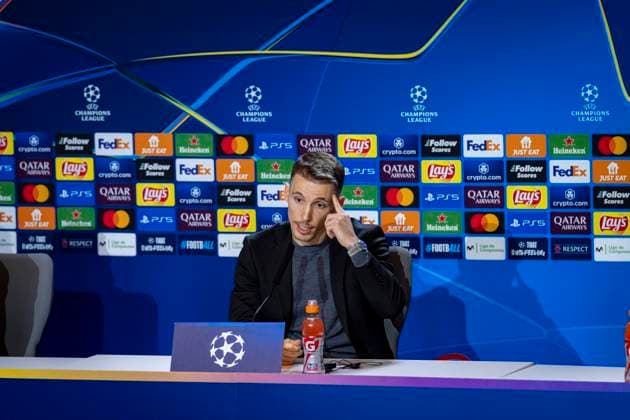 Champions League 2024 25 League Phase MD7: Bayer 04 Leverkusen Training and press conference, PK, Pressekonferenz Alejandro Grimaldo of Bayer 04 Leverkusen seen during the UEFA Champions League 2024 25 League Phase MD7 training and press conference at Estadio Riyadh Air Metropolitano on January 20, 2025 in Madrid, Spain. Madrid Estadio Riyadh Air Metropolitano Madrid Spain Copyright: xAlbertoxGardinx AGardin_20250120_Football_Champions_Bayern_Leverkusen_PC_0107