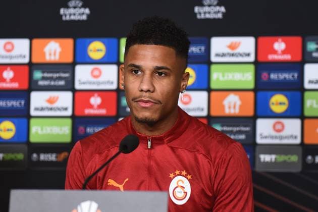 Player Ismael Jakobs of Galatasaray seen during the press conference, PK, Pressekonferenz a day before the UEFA Europa League game 7 Between Galatasaray and Dynamo Kiev in Istanbul at Rams Park Stadium , Istanbul , Turkey on January 20 , 2025. ( Photo by Seskimphoto ) Istanbul Turkey Istanbul Turkey Copyright: xSeskimphotox IsmaelJakobs_200125 (11)