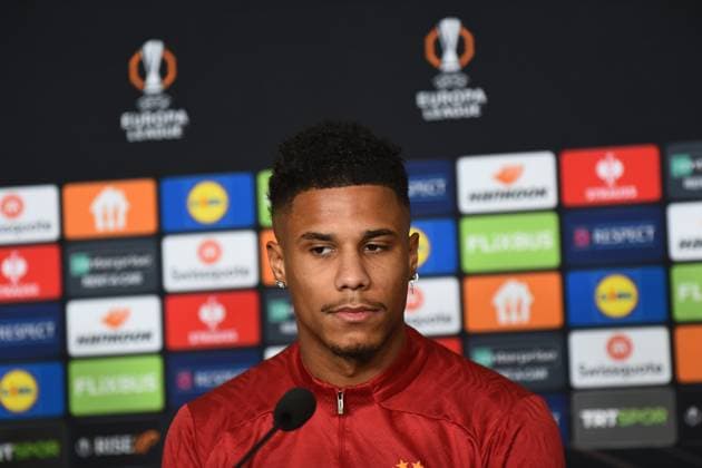 Player Ismael Jakobs of Galatasaray seen during the press conference, PK, Pressekonferenz a day before the UEFA Europa League game 7 Between Galatasaray and Dynamo Kiev in Istanbul at Rams Park Stadium , Istanbul , Turkey on January 20 , 2025. ( Photo by Seskimphoto ) Istanbul Turkey Istanbul Turkey Copyright: xSeskimphotox IsmaelJakobs_200125 (7)