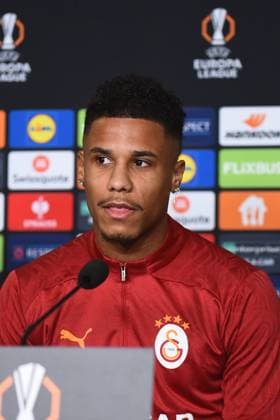 Player Ismael Jakobs of Galatasaray seen during the press conference, PK, Pressekonferenz a day before the UEFA Europa League game 7 Between Galatasaray and Dynamo Kiev in Istanbul at Rams Park Stadium , Istanbul , Turkey on January 20 , 2025. ( Photo by Seskimphoto ) Istanbul Turkey Istanbul Turkey Copyright: xSeskimphotox IsmaelJakobs_200125 (9)