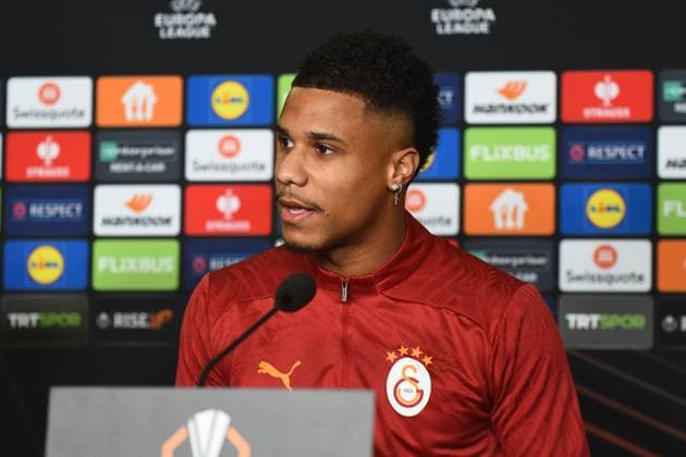 Player Ismael Jakobs of Galatasaray seen during the press conference, PK, Pressekonferenz a day before the UEFA Europa League game 7 Between Galatasaray and Dynamo Kiev in Istanbul at Rams Park Stadium , Istanbul , Turkey on January 20 , 2025. ( Photo by Seskimphoto ) Istanbul Turkey Istanbul Turkey Copyright: xSeskimphotox IsmaelJakobs_200125 (17)