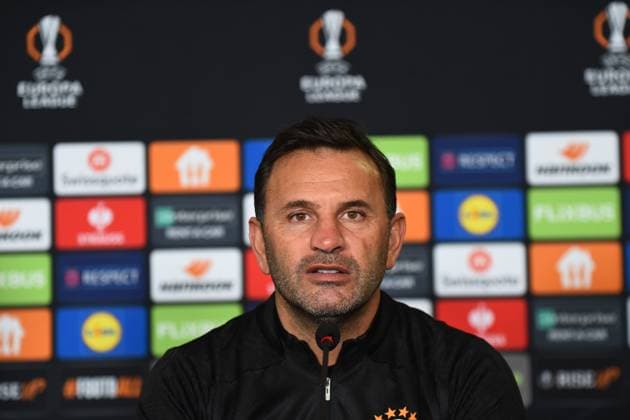 Coach Okan Buruk of Galatasaray seen during the press conference, PK, Pressekonferenz a day before the UEFA Europa League game 7 Between Galatasaray and Dynamo Kiev in Istanbul at Rams Park Stadium , Istanbul , Turkey on January 20 , 2025. ( Photo by Seskimphoto ) Istanbul Turkey Istanbul Turkey Copyright: xSeskimphotox Okan_Buruk_200125 (18)