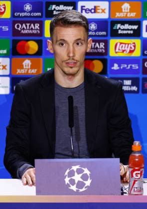 January 20, 2025, Madrid, Madrid, SPAIN: Alejandro Grimaldo of Bayer Leverkusen attends his press conference, PK, Pressekonferenz ahead of the UEFA Champions League, football match against Atletico de Madrid, at Riyadh Air Metropolitano on January 20, 2025, in Madrid, Spain. Madrid SPAIN - ZUMAa181 20250120_zaa_a181_064 Copyright: xDennisxAgyemanx