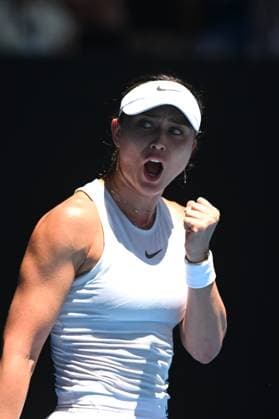 TENNIS AUSTRALIAN OPEN, Paula Badosa of Spain reacts after winning the first set during her 1 4 final match against Coco Gauff of USA during the 2025 Australian Open at Melbourne Park in Melbourne, Tuesday, January 21, 2025. ( NO ARCHIVING, EDITORIAL USE ONLY, NO USE IN BOOKS WITHOUT CONSENT MELBOURNE VICTORIA AUSTRALIA  Copyright: xLUKASxCOCHx 20250121110005778036
