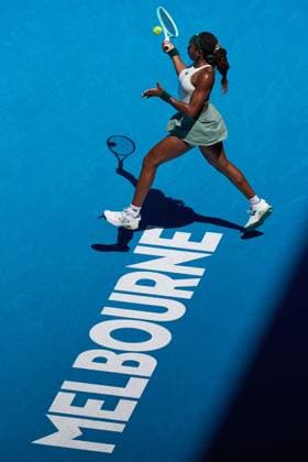 Coco Gauff of USA hits a forehand Australian Open, Day Ten, Tennis, Melbourne Park, Melbourne, Australia - 21 Jan 2025  Copyright: xRachelxBach Shutterstockx 15108797i