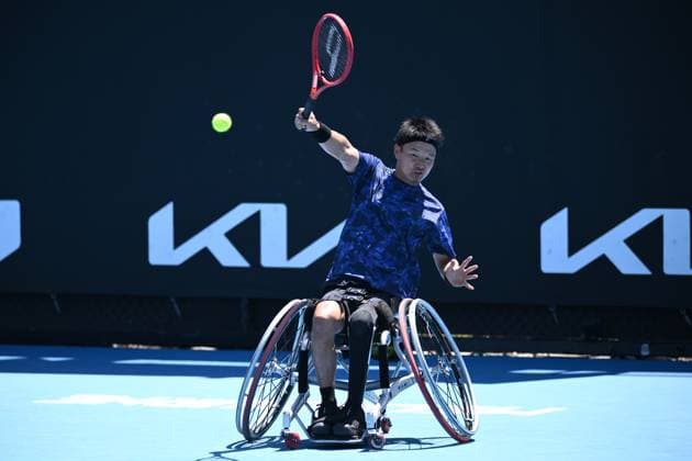 TENNIS AUSTRALIAN OPEN, Takuya Miki of Japan during his round one Wheelchair Singles match against Gustavo Fernandez of Argentina during the 2025 Australian Open at Melbourne Park in Melbourne, Tuesday, January 21, 2025. ( NO ARCHIVING, EDITORIAL USE ONLY, NO USE IN BOOKS WITHOUT CONSENT MELBOURNE VICTORIA AUSTRALIA  Copyright: xJOELxCARRETTx 20250121120226711058