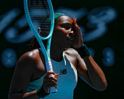 (250121) -- MELBOURNE, Jan. 21, 2025 -- Coco Gauff reacts during the women s singles quarterfinals match between Coco Gauff of the United States and Paula Badosa of Spain at the Australian Open tennis tournament in Melbourne, Australia, Jan. 21, 2025. (Photo by Xinhua) (SP)AUSTRALIA-MELBOURNE-TENNIS-AUSTRALIAN OPEN-DAY 10 ChuxChen 