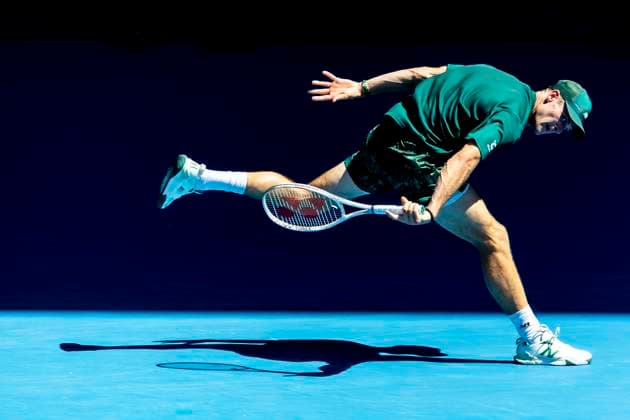 MELBOURNE, VIC - JANUARY 21: Tommy Paul from the United States of America in action during the Quarterfinals of the 2025 Australian Open on January 21 2025, at Melbourne Park in Melbourne, Australia. (Photo by Jason Heidrich Icon Sportswire) TENNIS: JAN 21 Australian Open EDITORIAL USE ONLY Icon250121070